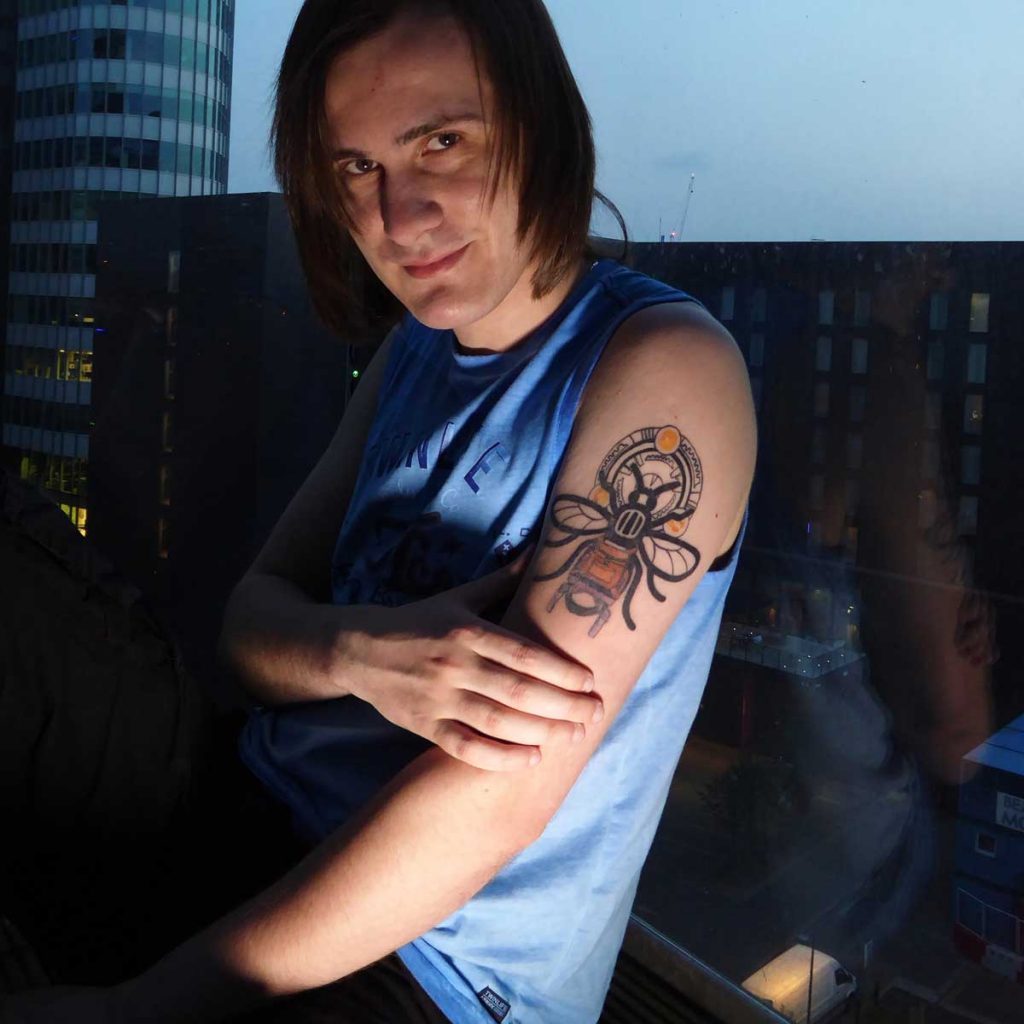 A few weeks later my Manchester bee is finally healed and ready to Buzz!